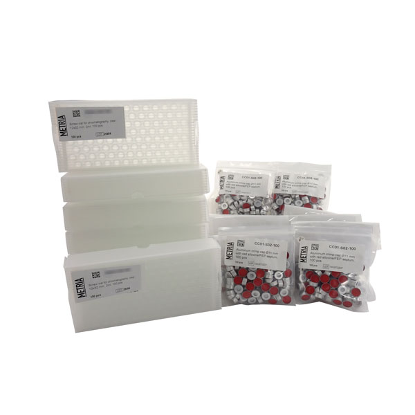 Confezione risparmio: pack di 1000 fiale con imboccatura a fascetta e 1000 capsule con setto