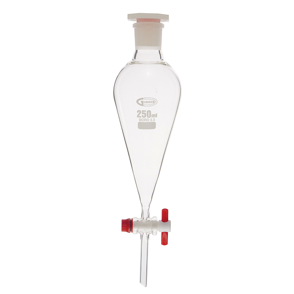 Imbuto separatore conico con rubinetto in PTFE, GLASSCO