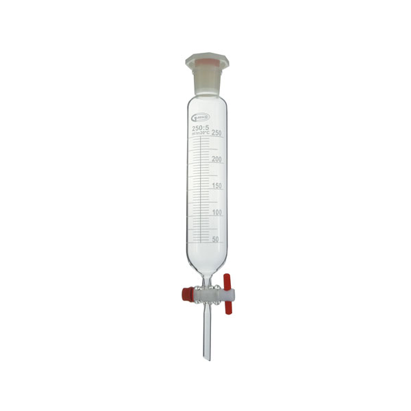 IMBUTO GOCCIOLATORE, CON RUBINETTO IN PTFE E TAPPO IN PLASTICA, CILINDRICO, GLASSCO